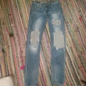 Machine Distressed Medium Wash Jeans Ripped Embroidered Size 3 EUC